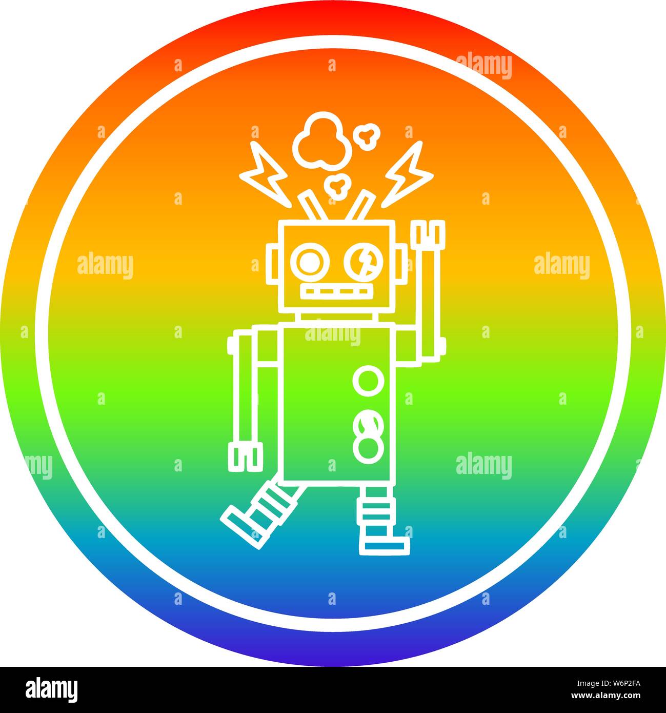 malfunctioning robot circular icon with rainbow gradient finish Stock ...