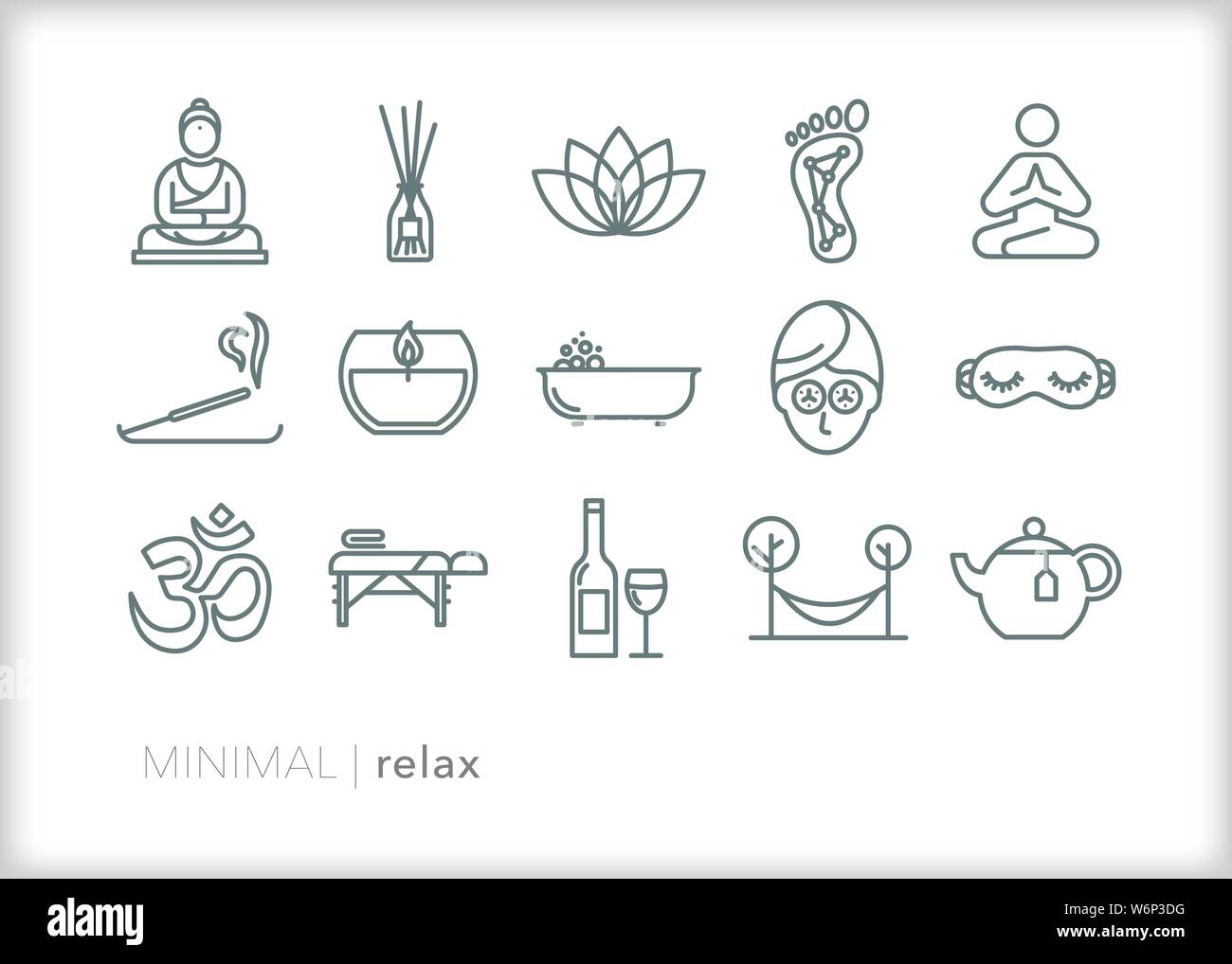 Set of 15 relaxation line icons for pampering and self care Stock Vector