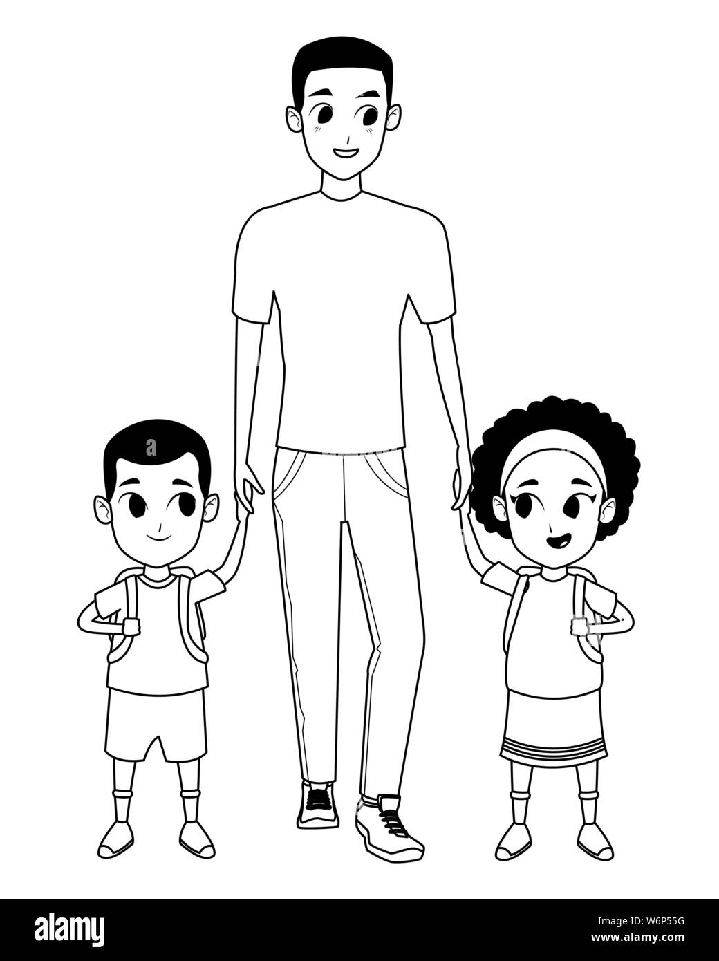 Family single parent with childrens cartoon in black and white Stock Vector  Image & Art - Alamy