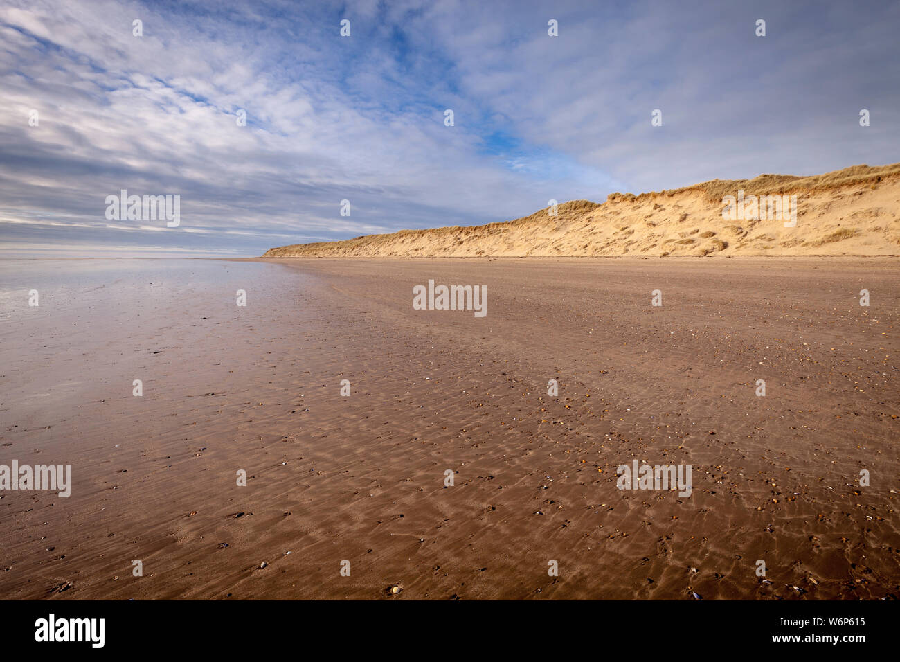 Crow point beach is a large beach that is often very quiet. It joins on to the braunton burrows sand dunes in north devon Stock Photo