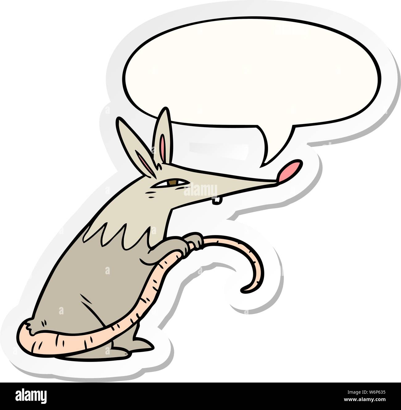 cartoon sneaky rat with speech bubble sticker Stock Vector