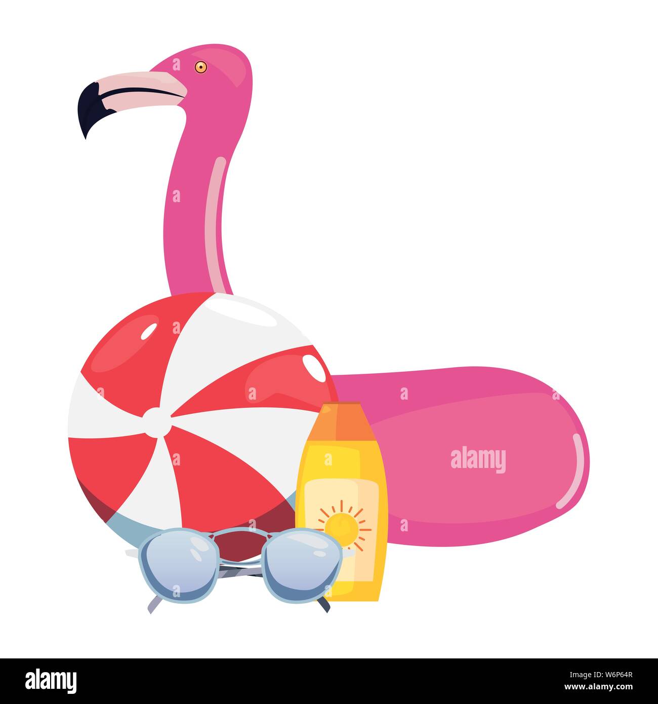 flamingo float sunglasses ball sunblock summer time vacation vector ...