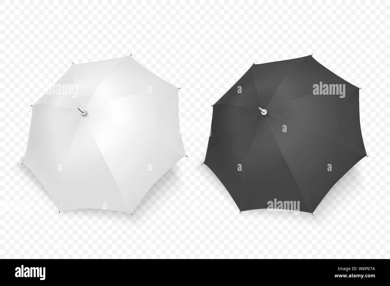 Vector 3d Realistic Render White and Black Blank Umbrella Icon Set Closeup Isolated on Transparent Background. Design Template of Opened Parasols for Stock Vector