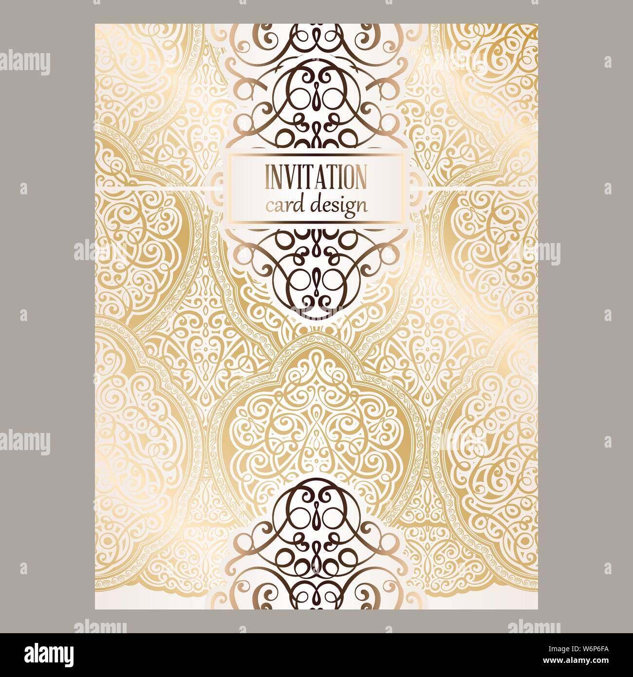 Wedding invitation card with gold shiny eastern and baroque rich