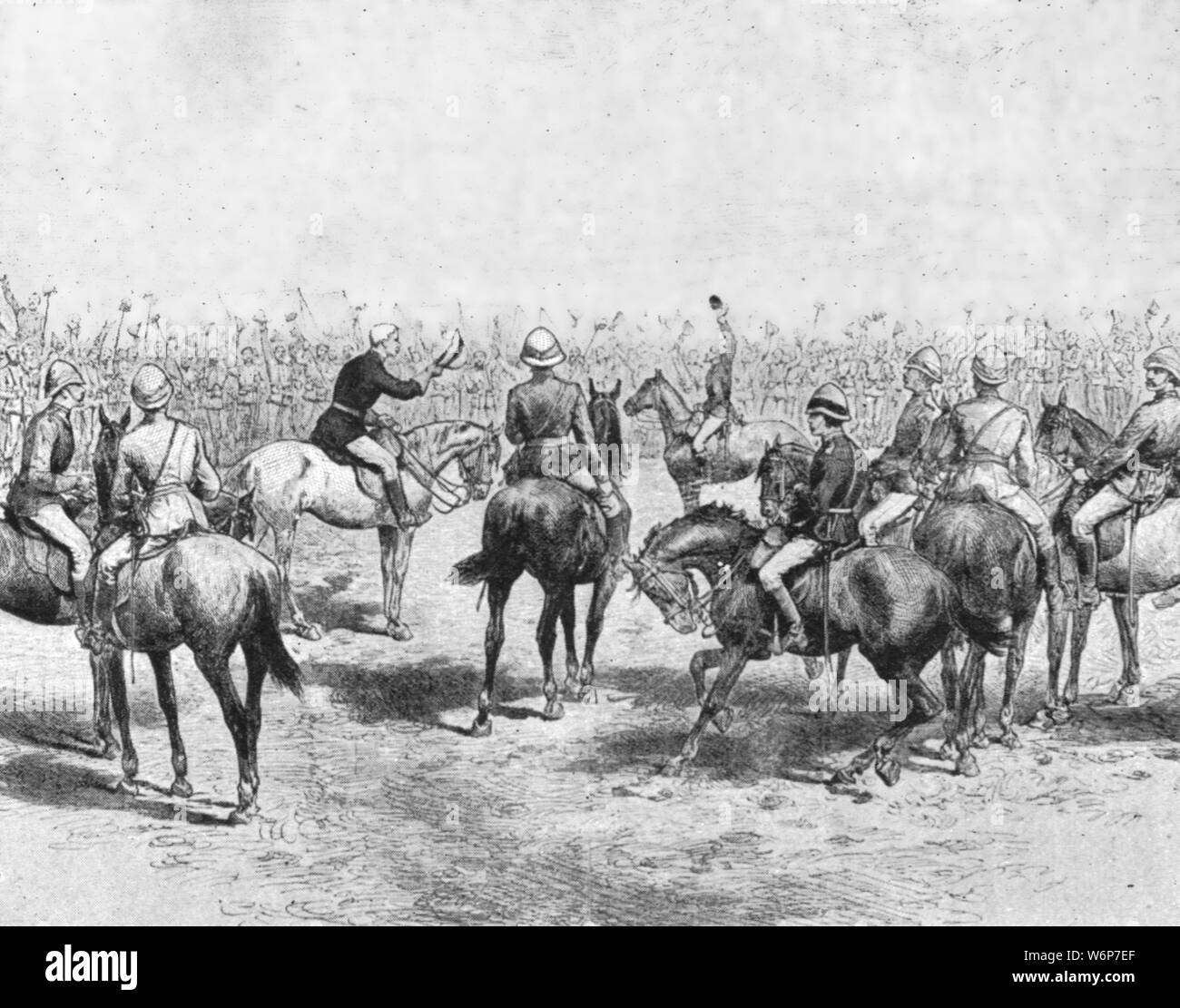 'Colonial Troops in the Soudan, 1883-85: Lord Wolseley Bidding Farewell to the Australian Infantry at the End of the Campaign', (1901). The Mahdist War (1881-1899) was fought between British forces and the Mahdist Sudanese army in the Sudan, east Africa. From &quot;The Illustrated London News Record of the Glorious Reign of Queen Victoria 1837-1901: The Life and Accession of King Edward VII. and the Life of Queen Alexandra&quot;. [London, 1901] Stock Photo