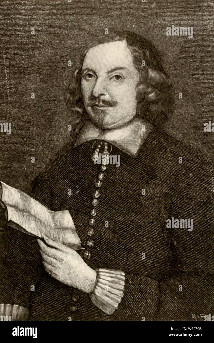 'Picture of Edward Winslow, Governor of Plymouth Colony, in Puritan dress', 1644, (1937). Edward Winslow (1595-1655) Separatist who traveled on the Mayflower in 1620. Leader at Plymouth Colony.  From &quot;History of American Costume - Book One 1607-1800&quot;, by Elisabeth McClellan. [Tudor Publishing Company, New York, 1937] Stock Photo