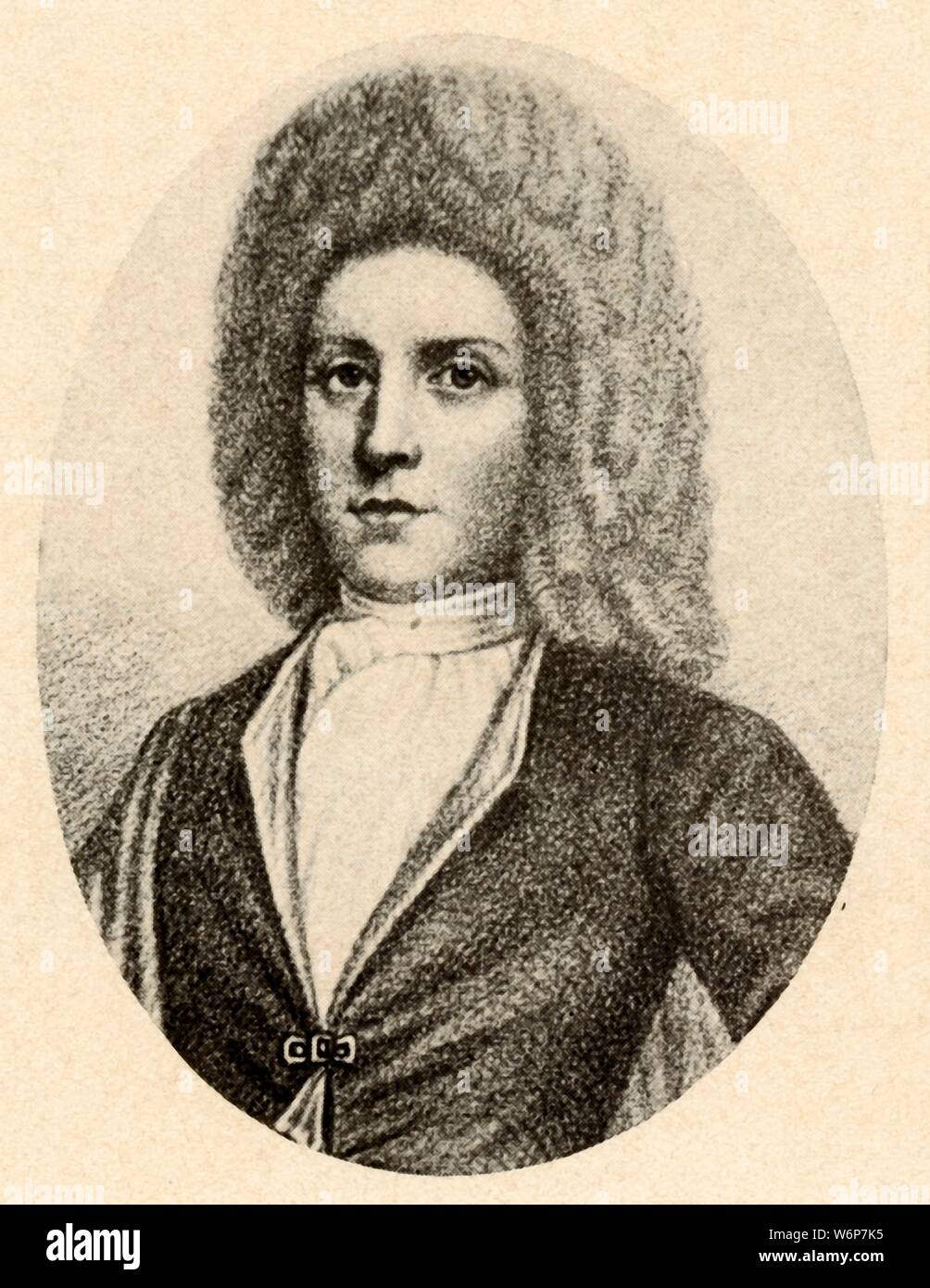 'Portrait of a boy in periwig in the Massachusetts Colony, end of the reign of Charles II', c1680s, (1937). From &quot;History of American Costume - Book One 1607-1800&quot;, by Elisabeth McClellan. [Tudor Publishing Company, New York, 1937] Stock Photo