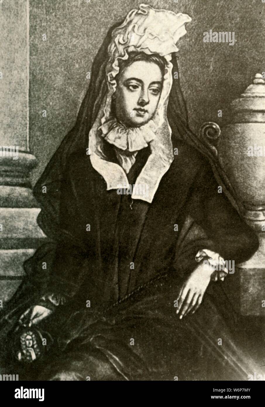 'Portrait of Lady Fenwick, showing widow's mourning', 1695, (1937). Lady Mary Fenwick, (c1646-1708), Wife of Sir John Fenwick executed for Jacobite conspiracy on 28 January 1697.  From &quot;History of American Costume - Book One 1607-1800&quot;, by Elisabeth McClellan. [Tudor Publishing Company, New York, 1937] Stock Photo