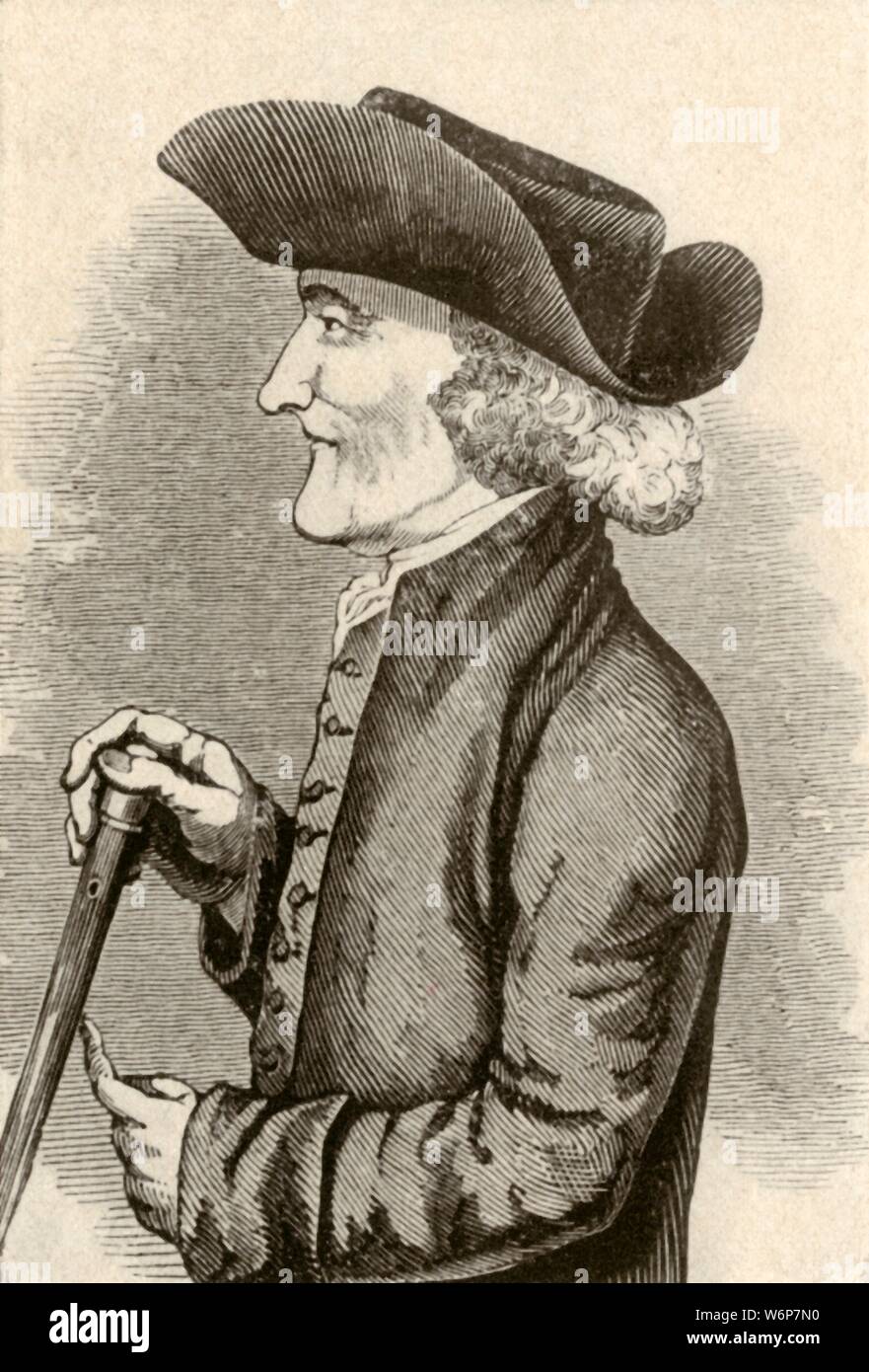 'Showing a cocked hat worn by a Quaker gentleman of Pennsylvania', 1774, (1937). From &quot;History of American Costume - Book One 1607-1800&quot;, by Elisabeth McClellan. [Tudor Publishing Company, New York, 1937] Stock Photo