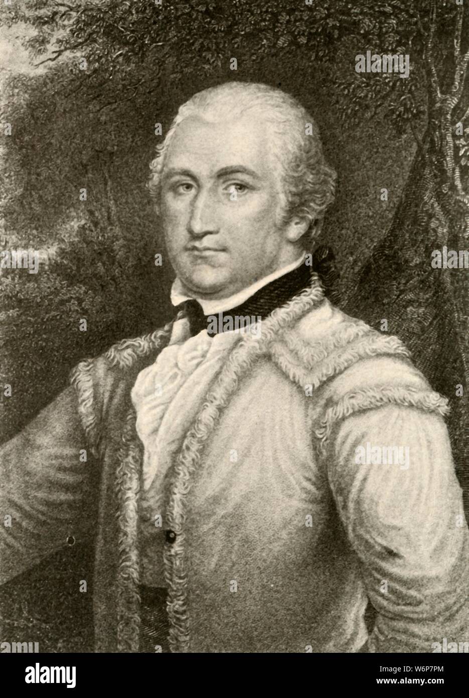 'General Daniel Morgan in a buckskin coat of the Virginia rangers', c1780, (1937). Daniel Morgan (1736-1802)  American pioneer, soldier, and politician from Virginia. Tactician of the American Revolutionary War, associated with the Whiskey Rebellion. From &quot;History of American Costume - Book One 1607-1800&quot;, by Elisabeth McClellan. [Tudor Publishing Company, New York, 1937] Stock Photo