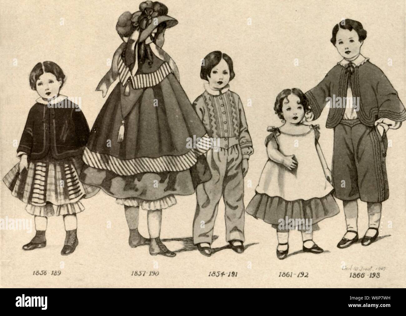 'Children's clothing from 1850-1860', 1907, (1937). From &quot;History of American Costume - Book One 1607-1800&quot;, by Elisabeth McClellan. [Tudor Publishing Company, New York, 1937] Stock Photo