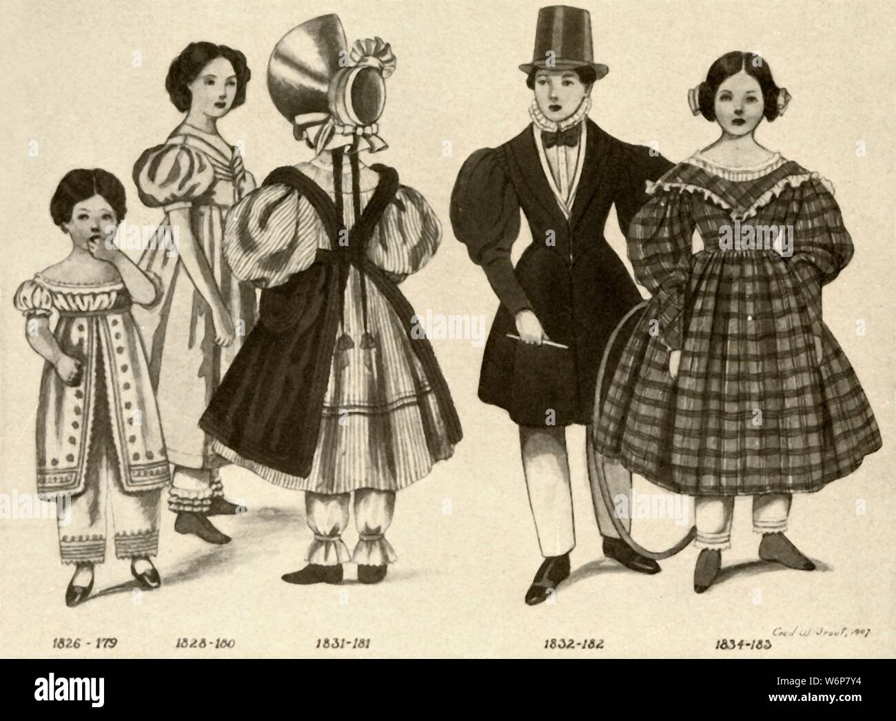 'Children's clothing from 1820-1840', 1907, (1937). From &quot;History of American Costume - Book One 1607-1800&quot;, by Elisabeth McClellan. [Tudor Publishing Company, New York, 1937] Stock Photo