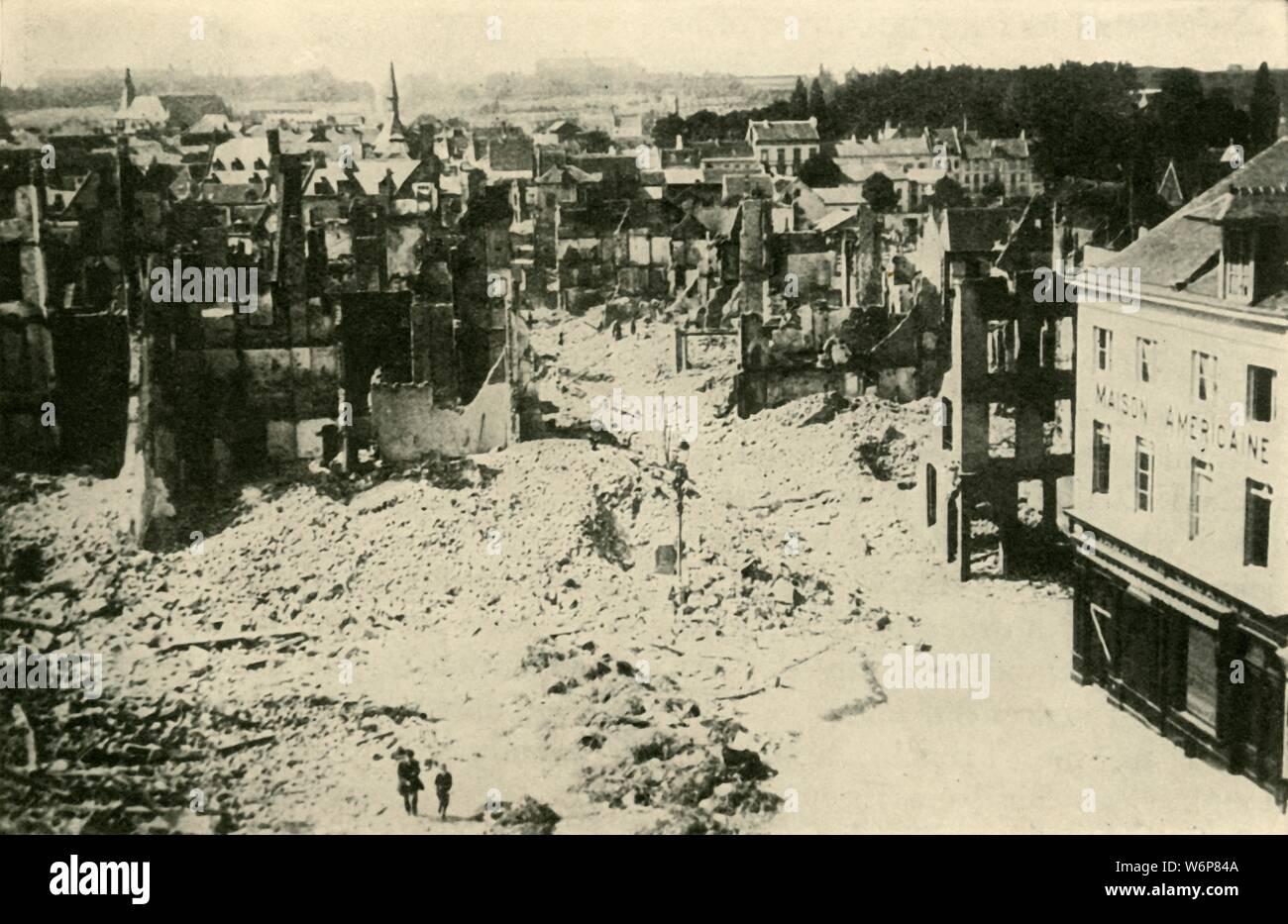 'Louvain after the German Bombardment: one portion of the devastated town', c1914, (c1920). The town of Louvain in Belgium was attacked by German soldiers in August 1914, at the beginning of the First World War. 300 civilians lost their lives and the historic university library was destroyed. From &quot;The Great World War - A History&quot; Volume I, edited by Frank A Mumby. [The Gresham Publishing Company Ltd, London, c1920] Stock Photo