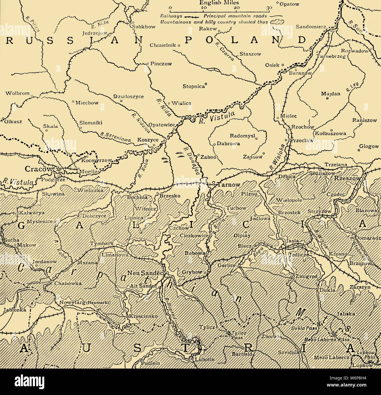 'The Galician Campaign', First World War, c1915, (c1920). Part of Russian Poland, Galicia, the Carpathian Mountains and the Austrian border. From &quot;The Great World War - A History&quot; Volume III, edited by Frank A Mumby. [The Gresham Publishing Company Ltd, London, c1920] Stock Photo