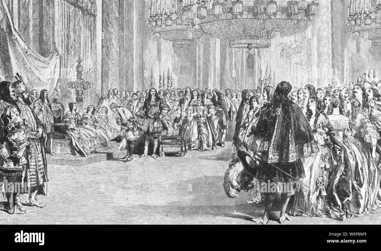 'Queen Victoria's Restoration Costume Ball at Buckingham Palace, June 6, 1845', (1901). Fancy dress party, with costumes from the Restoration period (1660-late 1680s), held by Victoria (1819-1901) at Buckingham Palace in London. From &quot;The Illustrated London News Record of the Glorious Reign of Queen Victoria 1837-1901: The Life and Accession of King Edward VII. and the Life of Queen Alexandra&quot;. [London, 1901] Stock Photo