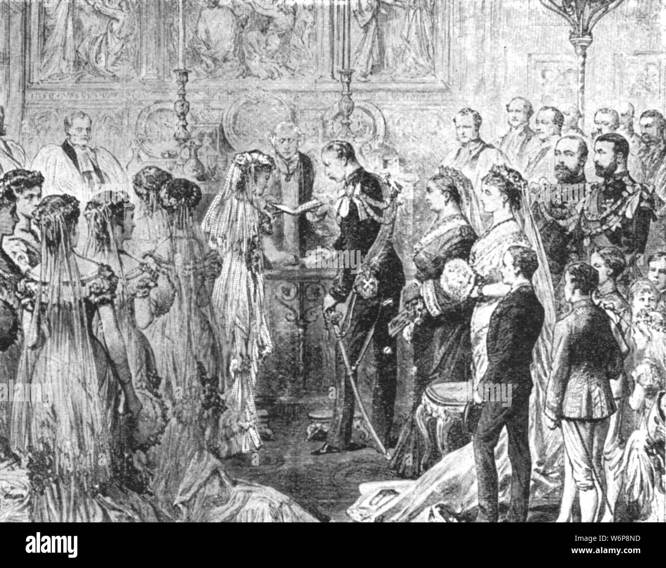 'The Marriage of The Duke of Connaught with Princess Louise Margaret of Prussia, in St. Georges Chapel, Windsor, March 13, 1879', (1901). Prince Arthur (1850-1942), Duke of Connaught and Strathearn, a son of Queen Victoria, married Princess Luise Margarete of Prussia (1860-1917) at St George's Chapel, Windsor Castle. From &quot;The Illustrated London News Record of the Glorious Reign of Queen Victoria 1837-1901: The Life and Accession of King Edward VII. and the Life of Queen Alexandra&quot;. [London, 1901] Stock Photo