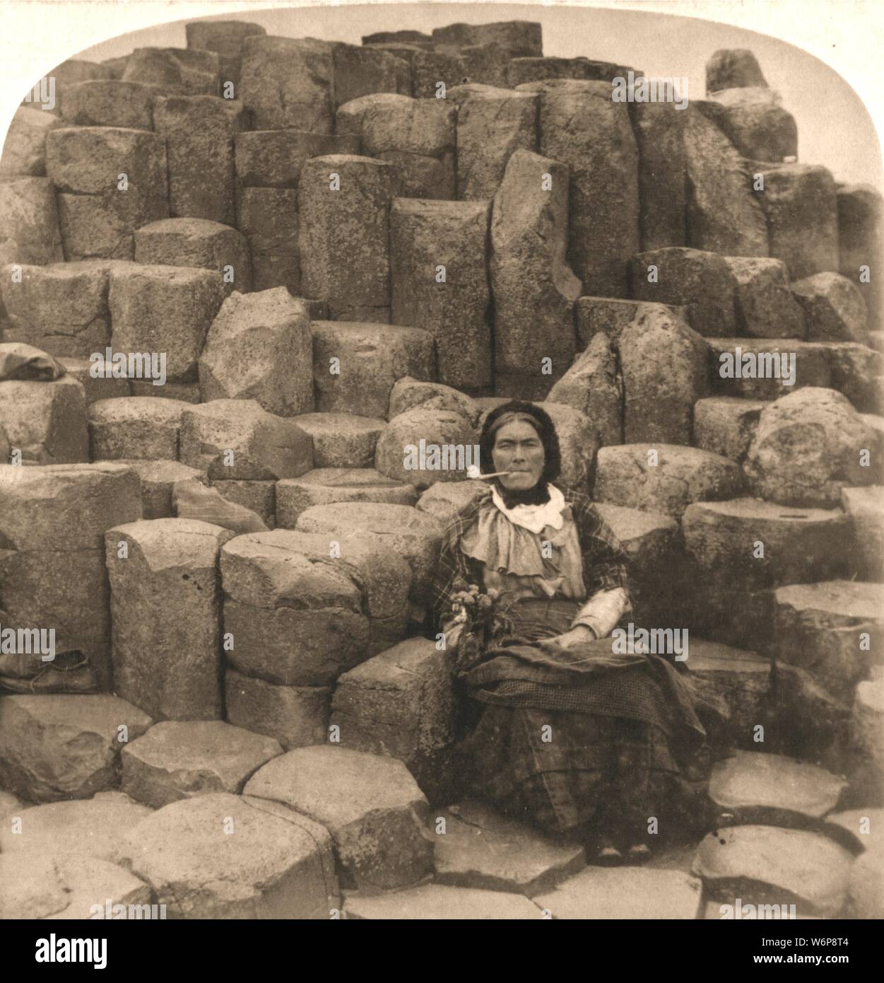 'The Wishing Chair, Giant's Causeway, Ireland', 1897. From &quot;Underwood and Underwood Publishers, New York-London-Toroto Canada-Ottawa Kansas.&quot; Stock Photo