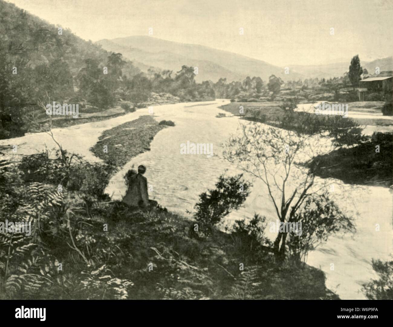 'The Ovens at Bright', 1901. Hamilton Hume and William Hovell explored the area in 1824, naming the Ovens River after Major John Ovens, Secretary to Thomas Brisbane, Colonial Governor of New South Wales. From &quot;Federated Australia&quot;. [The Werner Company, London, 1901] Stock Photo