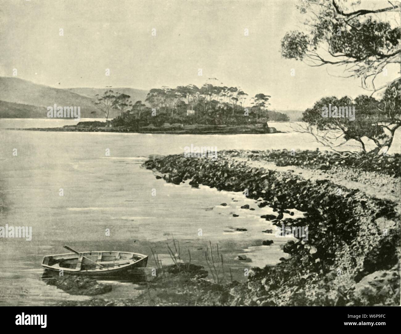 'Isle of the Dead, Port Arthur', 1901. Isle of the Dead, a cemetery for all who died in the prison camps at Port Arthur when it was a British penal colony between 1833 and 1877. From &quot;Federated Australia&quot;. [The Werner Company, London, 1901] Stock Photo