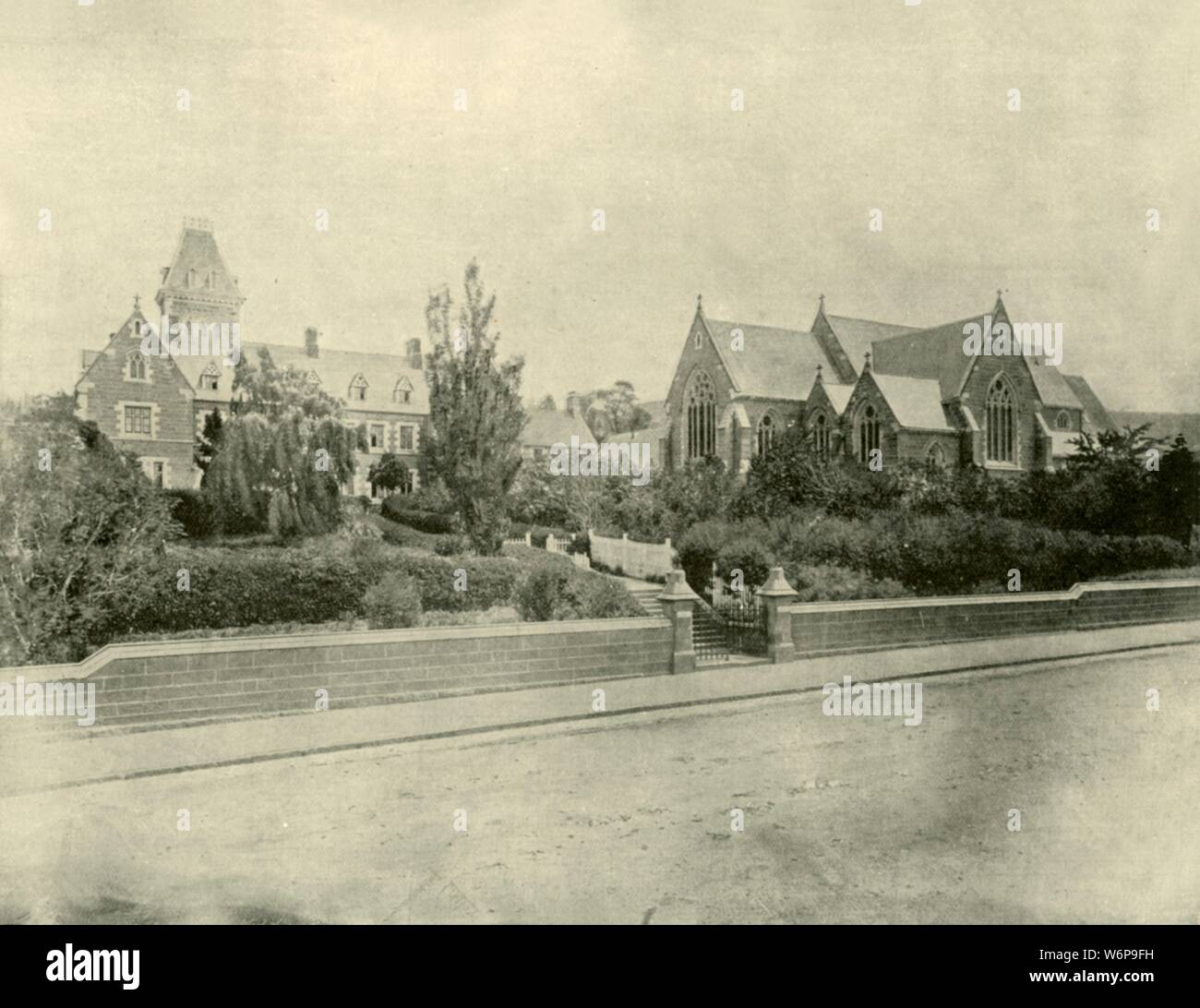 'St. Mary's Cathedral and Convent, Hobart', 1901. The first foundation stone of the cathedral was laid in 1860 to a design by William Wardell, a student of Augustus Pugin. The convent was founded by the Presentation Sisters in 1868. From &quot;Federated Australia&quot;. [The Werner Company, London, 1901] Stock Photo