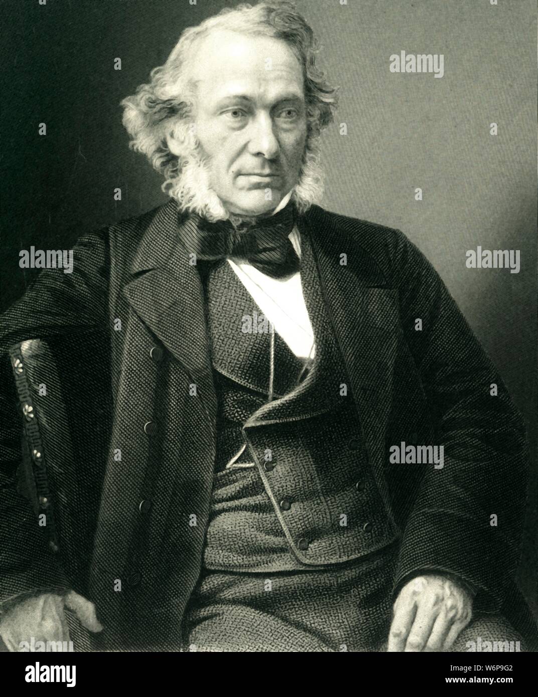 'Richard Cobden', c1850, (c1884). Richard Cobden (1804-1865) English manufacturer, Radical and Liberal statesman, educated locally with further study at the London Institution. An advocate for free trade, he founded the Anti-Corn Law League with John Bright and was associated with the Cobden-Chevalier Treaty. From &quot;Leaders of the Senate: A Biographical History of the Rise and Development of the British Constitution, Vol. I.&quot;, by Alexander Charles Ewald, F.S.A. [William Mackenzie, London, Edinburgh &amp; Berlin] Stock Photo