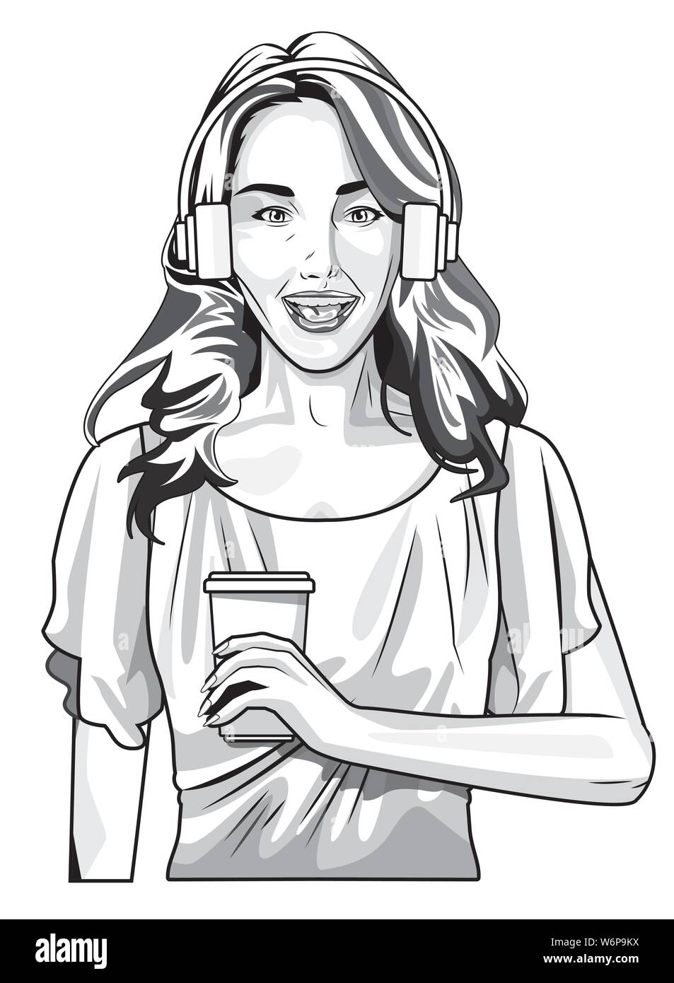 Vector Illustration Girl Drinking Coffee Stock Photos