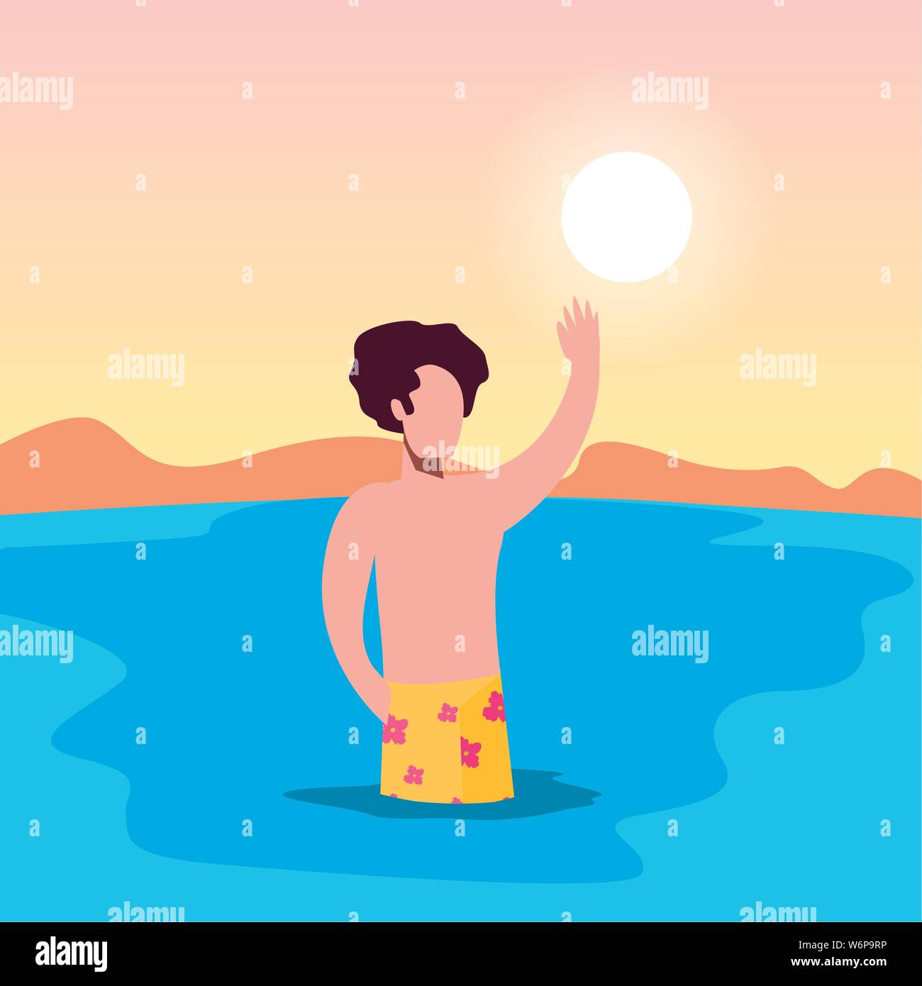 man in the beach ocean summer time vacations design vector illustration ...
