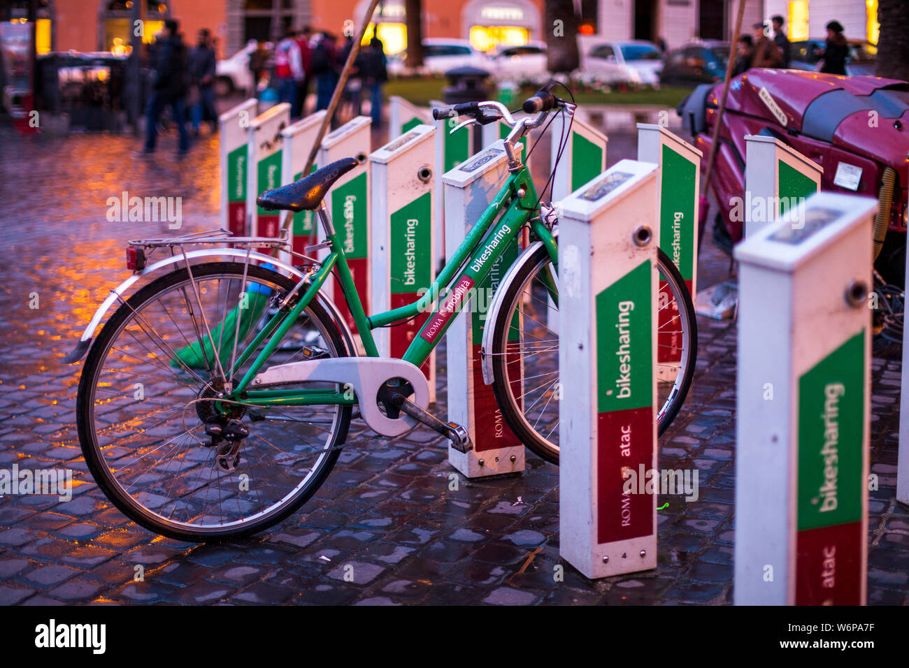 Bicycles for rent in Roma, Italy Stock Photo