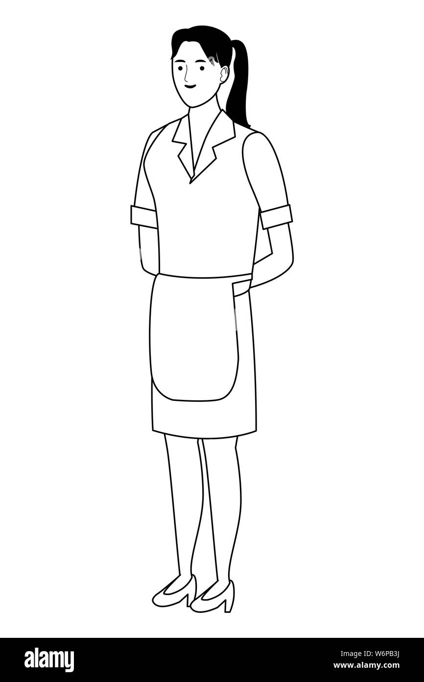 Maid cleaner woman worker cartoon in black and white Stock Vector Image ...