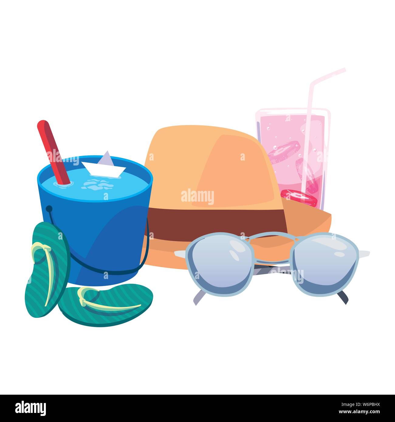 sunglasses flip flops hat bucket summer time vacation vector ...