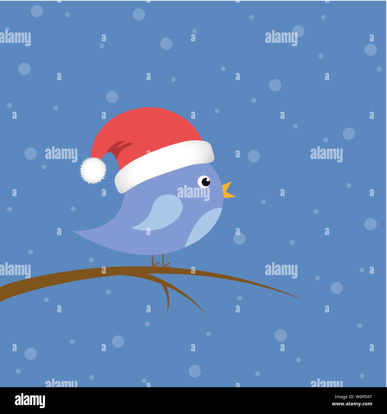 cute little bird sitting on a branch in winter with christmas hat vector illustration EPS10 Stock Vector