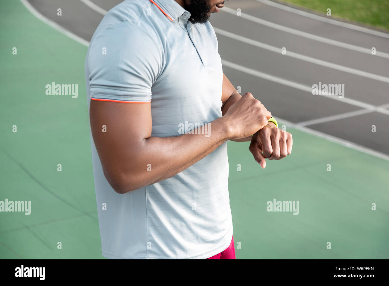 African American male athlete with a fitbit tracker Stock Photo