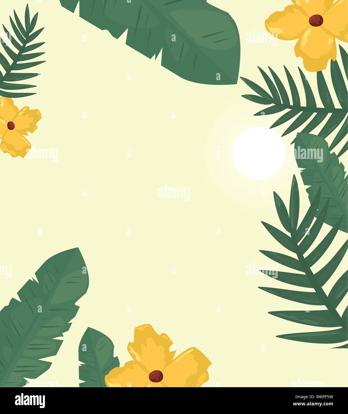 leaves palm flower tropical summer time vacation flat design vector ...