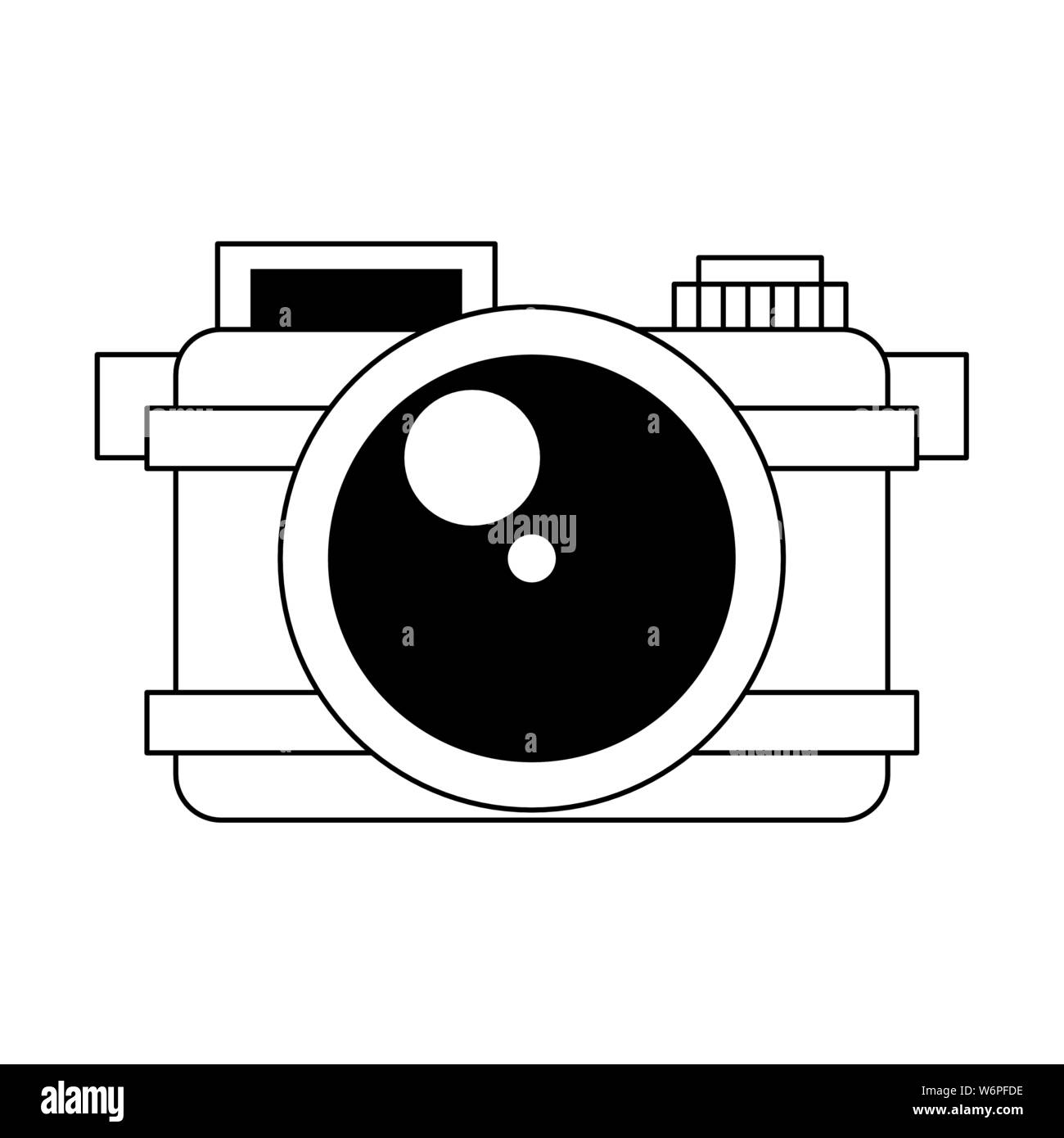 camera for summer vacation symbol in black and white Stock Vector
