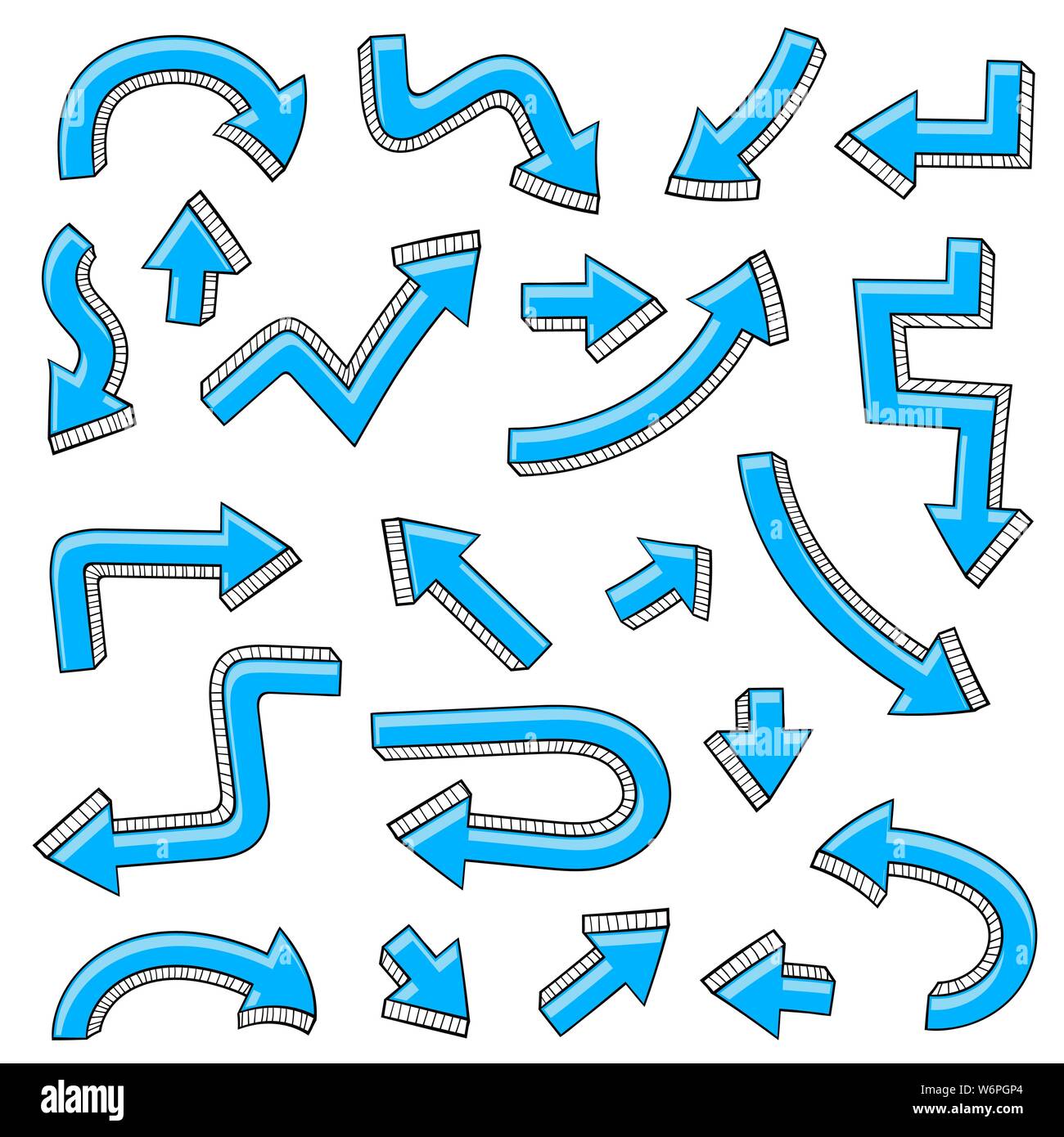 Blue arrows. Bent hand drawn sketch Stock Vector