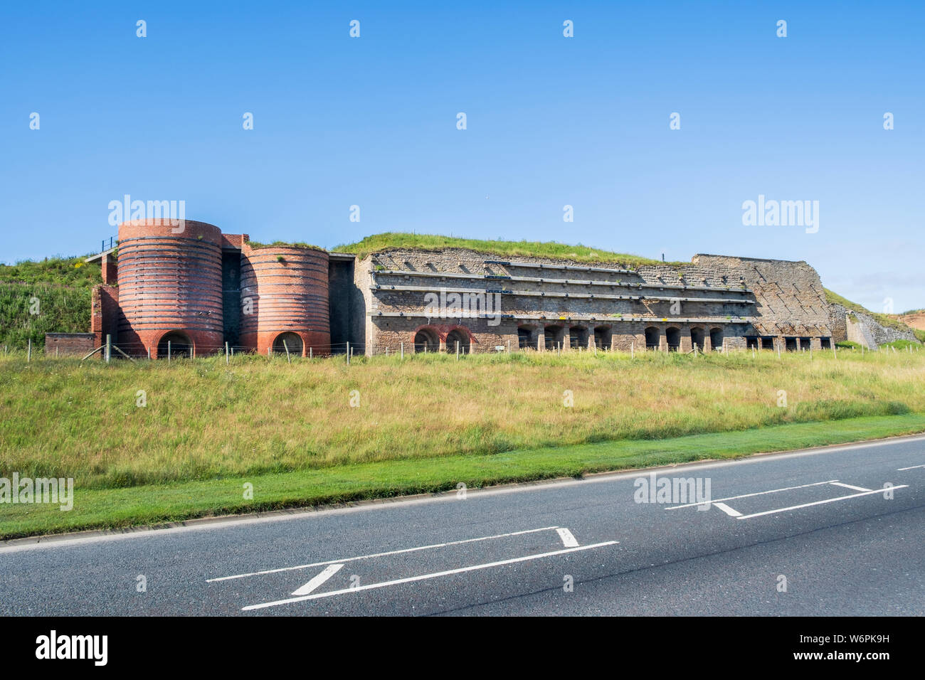 South Tyneside Industrial heritage - the Marsden Lime Kilns alongside the Coast Road near Marsden Quarry in South Shields date from the 1870's Stock Photo