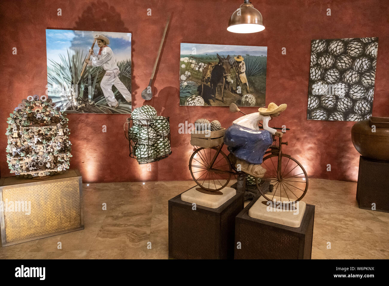 A display of local art inside the tasting room at the Casa Siete Leguas, El Centenario tequila