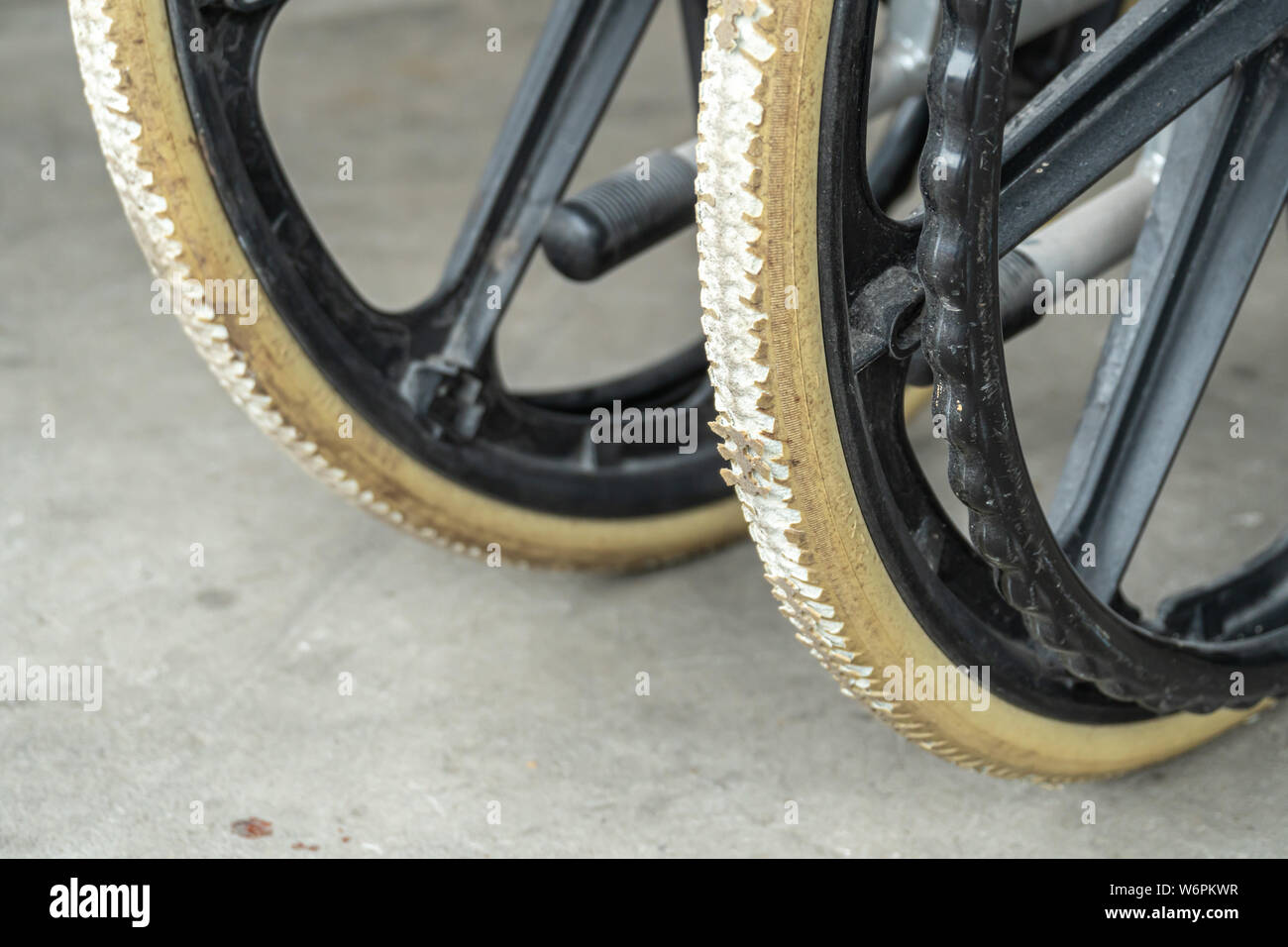 Degenerate Flat Free Tires Of Old Wheelchair Wheelchair Tyres Get Worn Out With Time Stock Photo Alamy