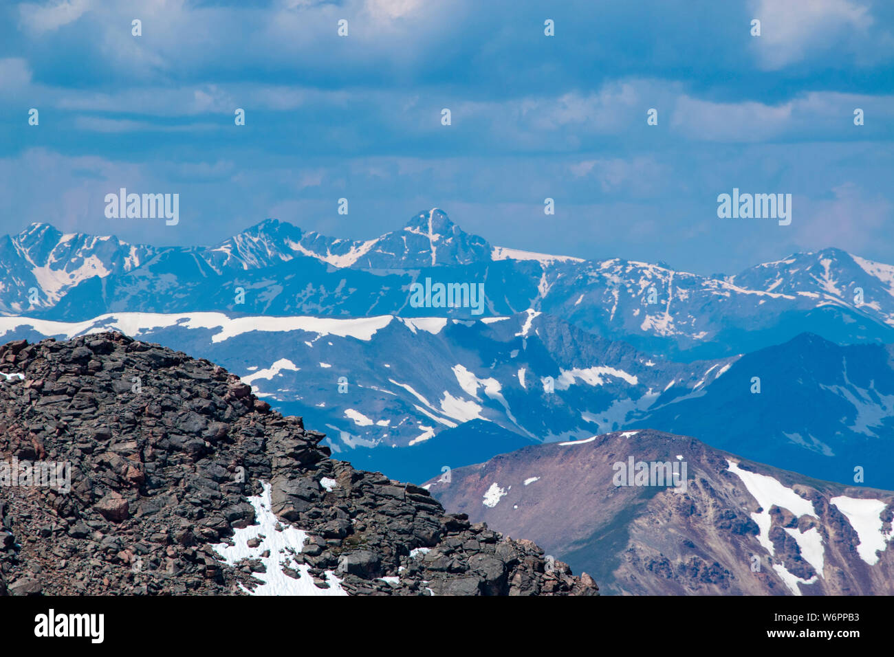 Image of Mount Bierstadt, San Isabel and White River national forests and Mount Holy Cross in the distance Stock Photo