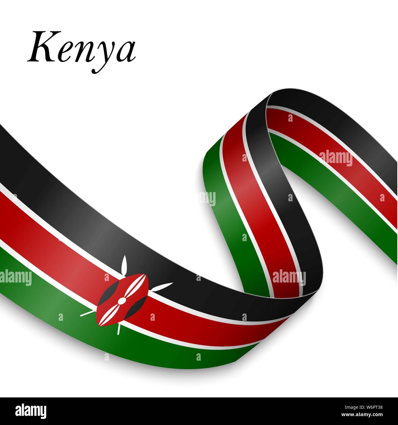 Waving ribbon or banner with flag of Kenya. Template for independence