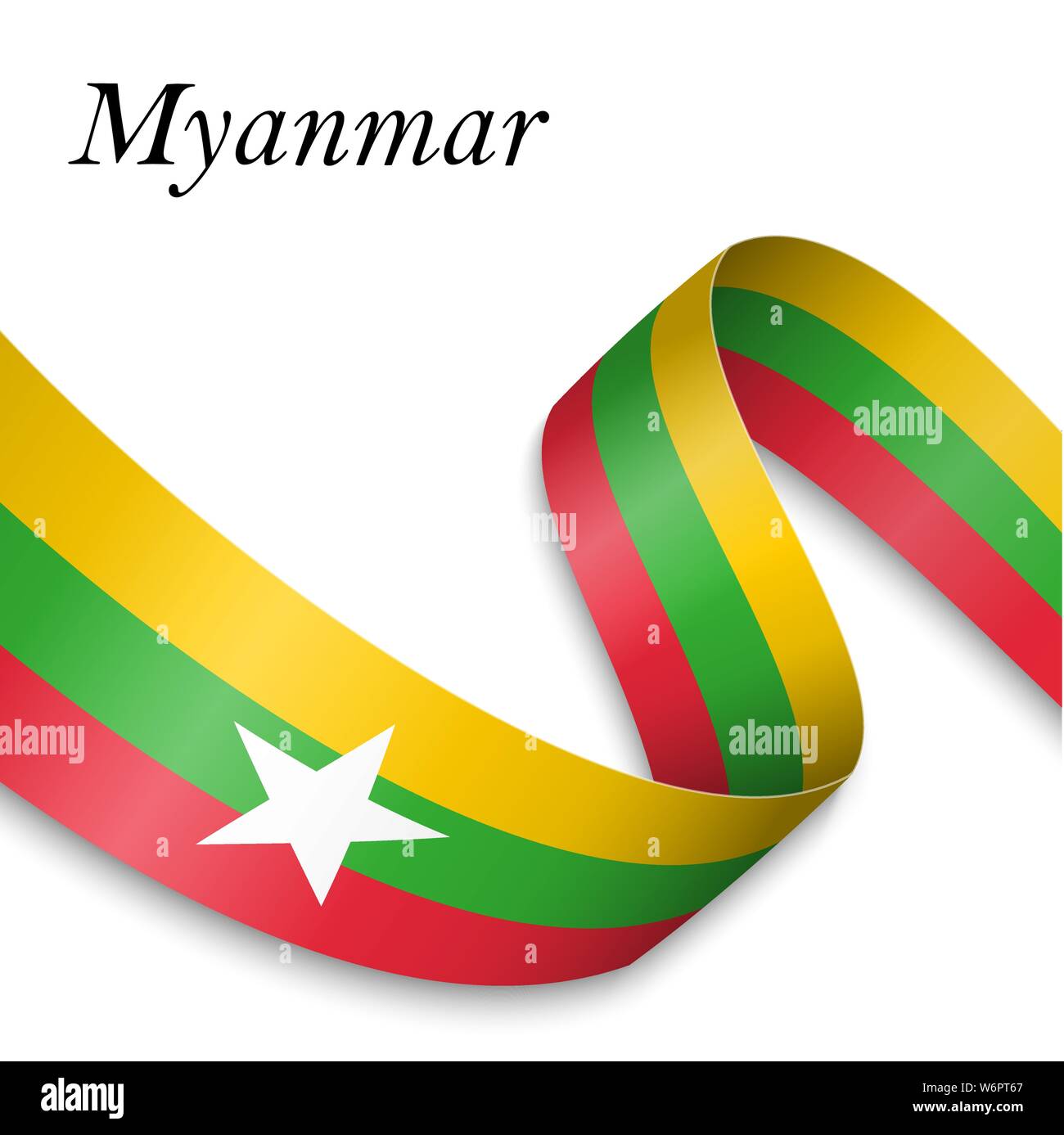 Waving Ribbon Or Banner With Flag Of Myanmar Template For