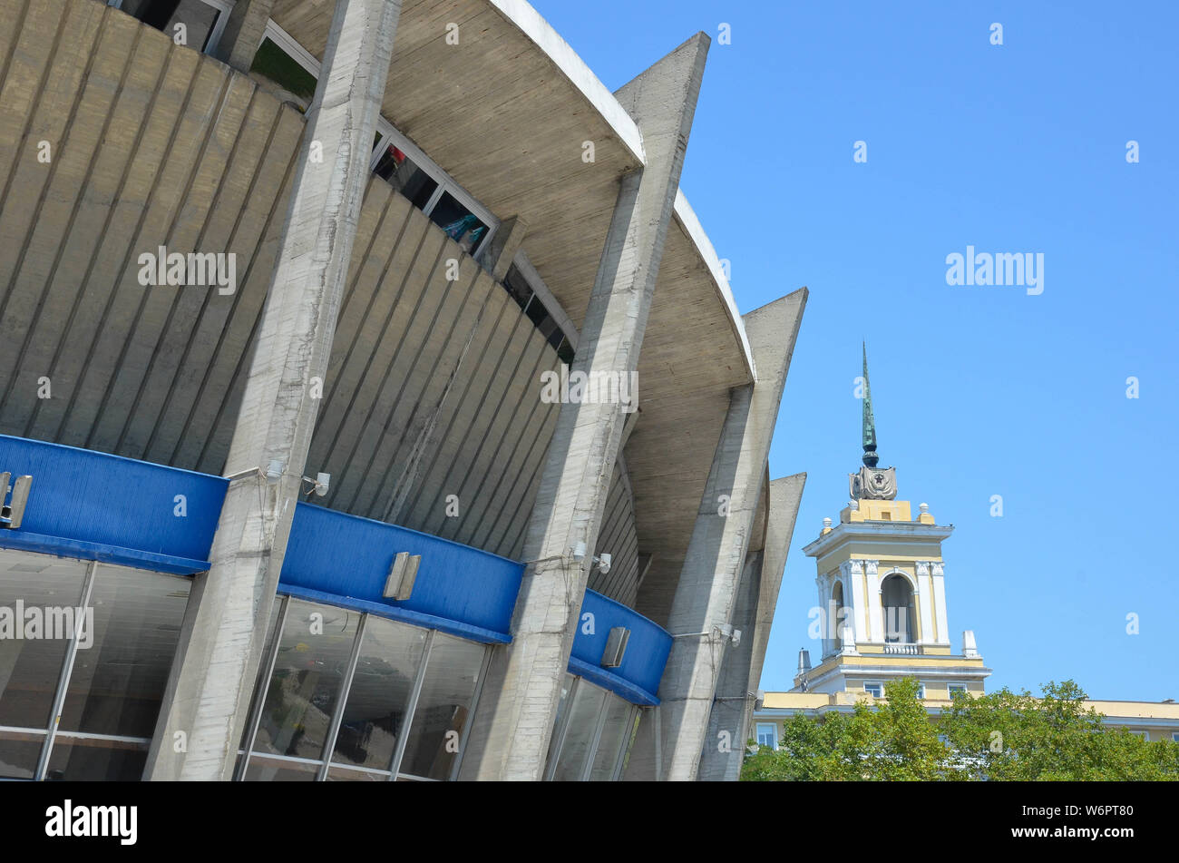 Palace of Culture and Sports (built 1968, architect Stefan Kolchev, brutalist, socialist modernist style), Varna, Bulgaria, Black Sea coast, July 2019 Stock Photo