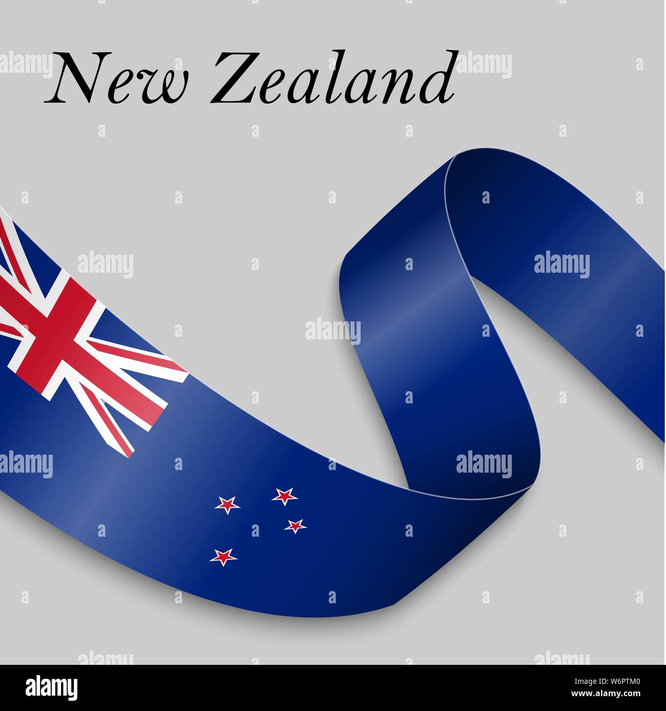 Waving ribbon or banner with flag of New Zealand. Template for ...