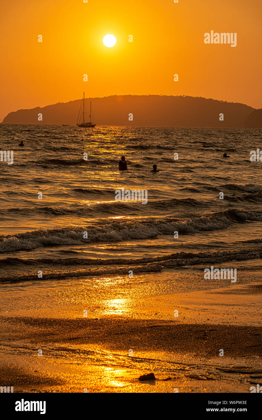 Sunset at Ao Nang beach Thailand Stock Photo