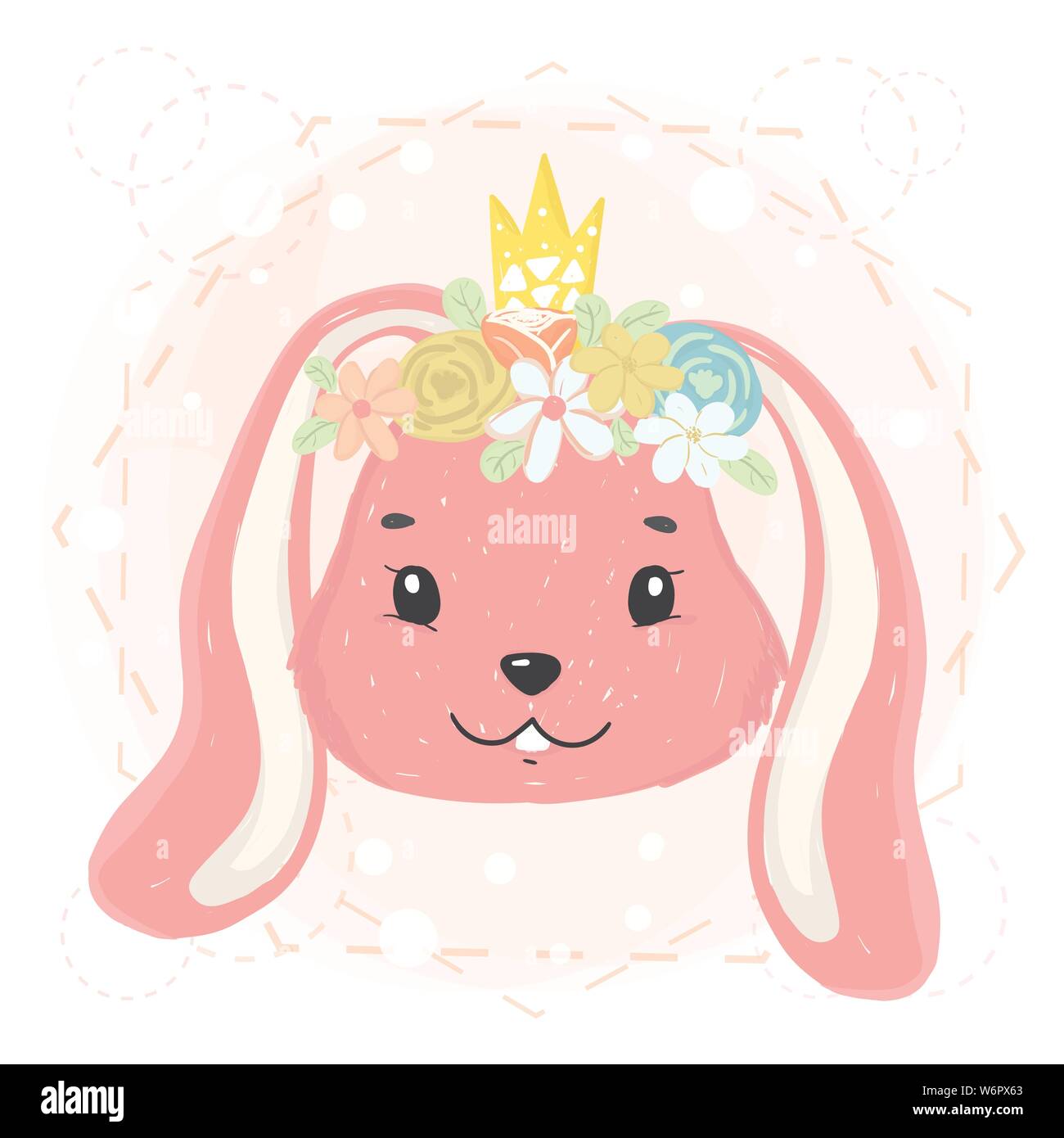 cute bunny face with flower wreath and crown in spring flat vector idea ...