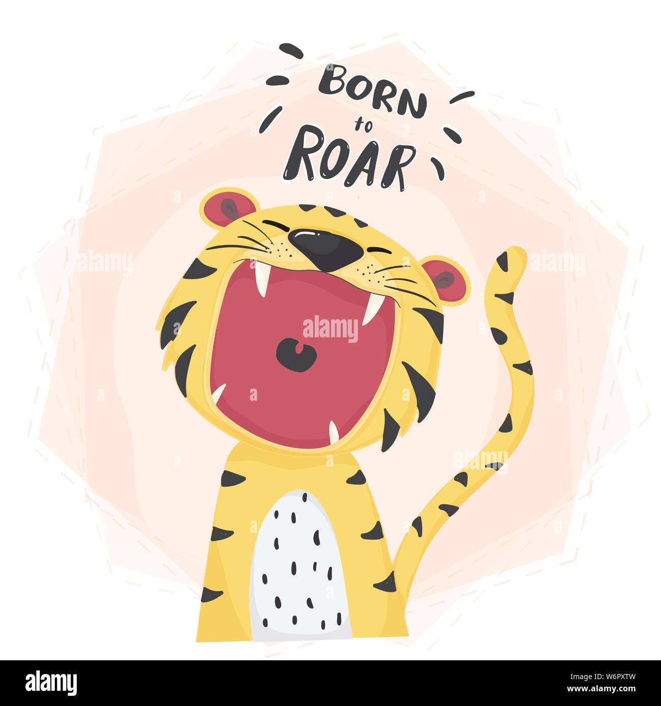 flat vector cute tiger open mouth roar, born to roar Stock Vector