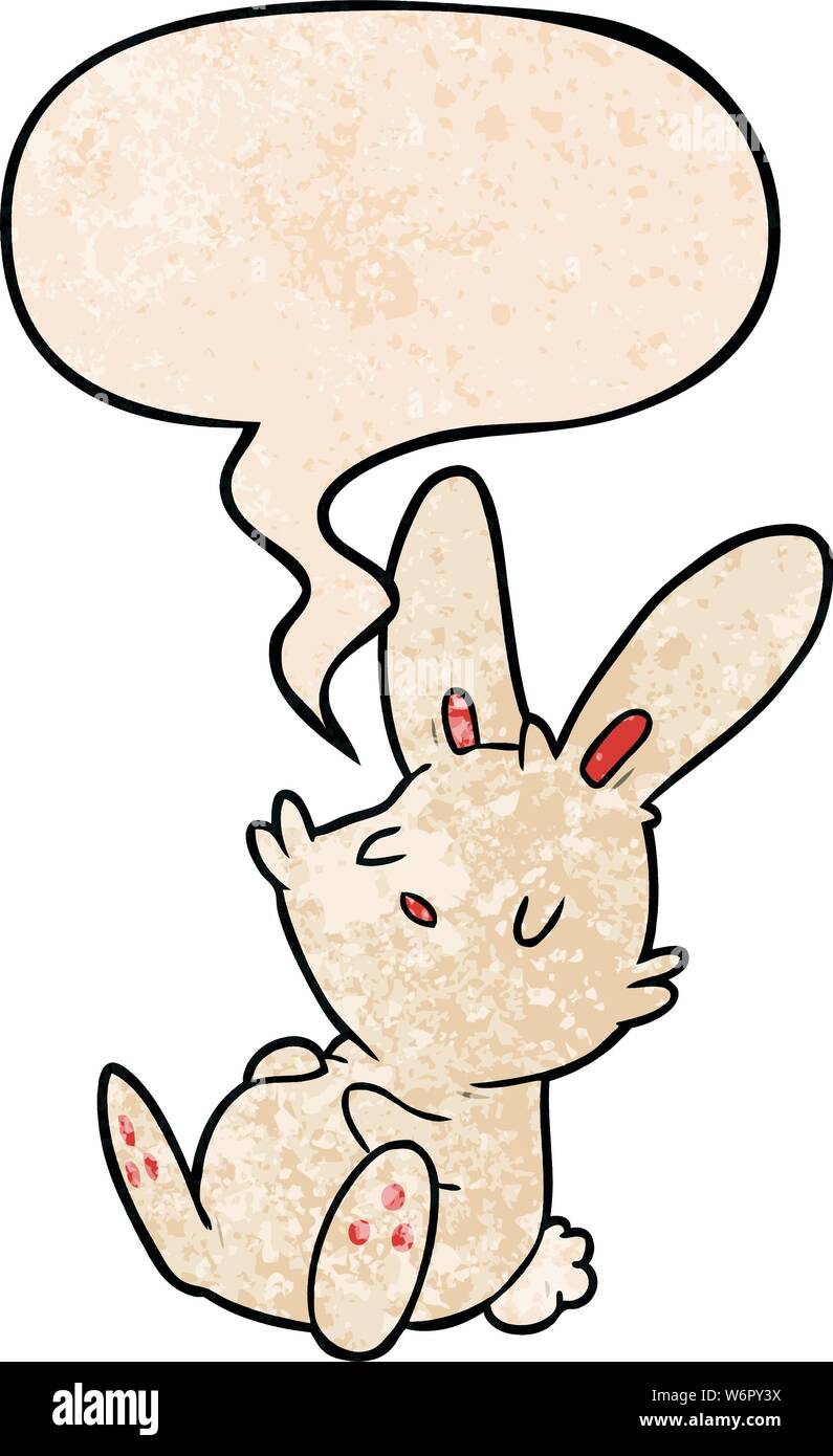 cute cartoon rabbit sleeping with speech bubble in retro texture style ...