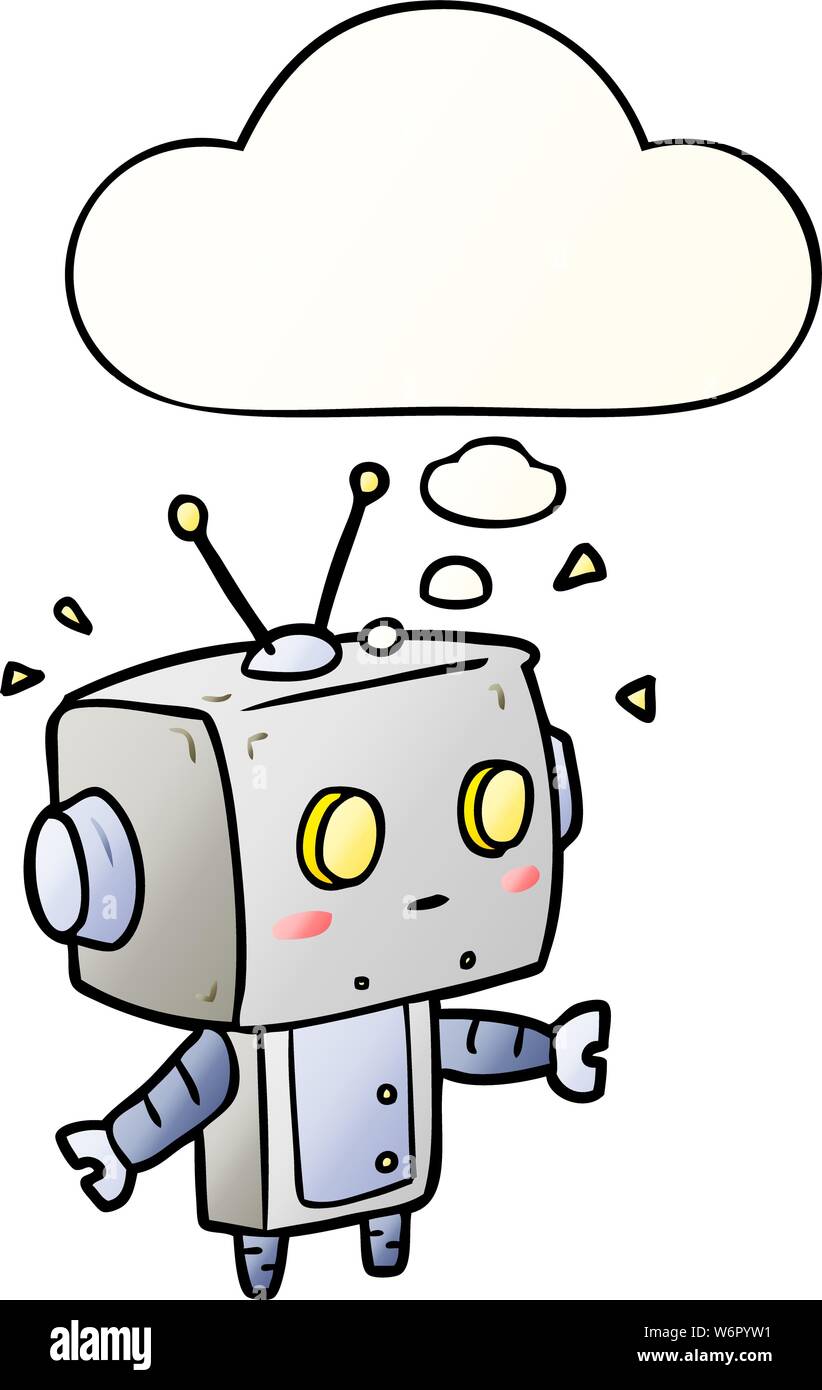 cartoon robot with thought bubble in smooth gradient style Stock Vector ...