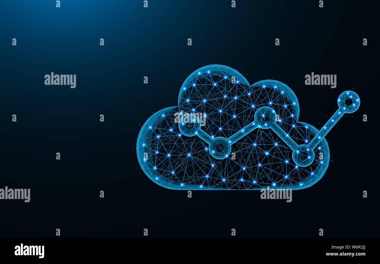 Cloud analytics poly design, data analysis abstract geometric image, evaluating forecast performance wireframe mesh polygonal vector illustration made Stock Vector