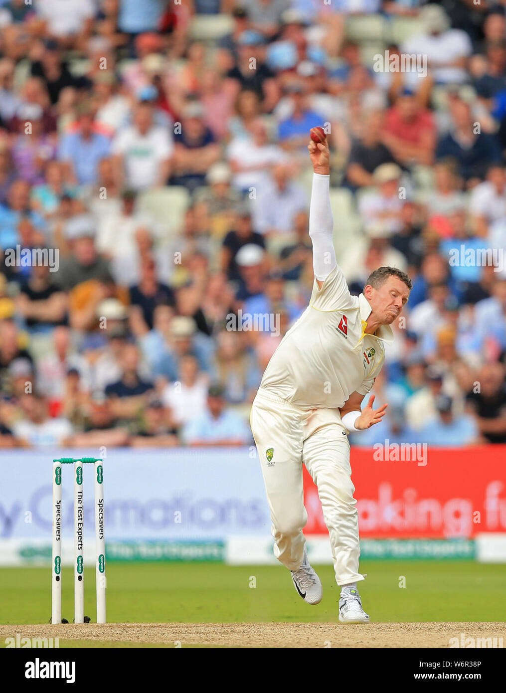 Birmingham, UK. 02nd Aug, 2019. Peter Siddle of Australia bowling during day of The Specsavers Ashes first test match at Edgbaston Cricket Ground, Birmingham. Credit: ESPA/Alamy Live News Stock Photo